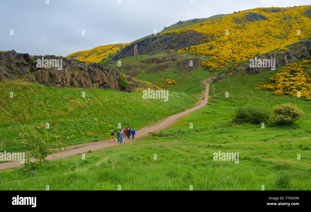 Hikers / Hill Walkers on the paths at Holyrood Park, Edinburgh Stock Photo