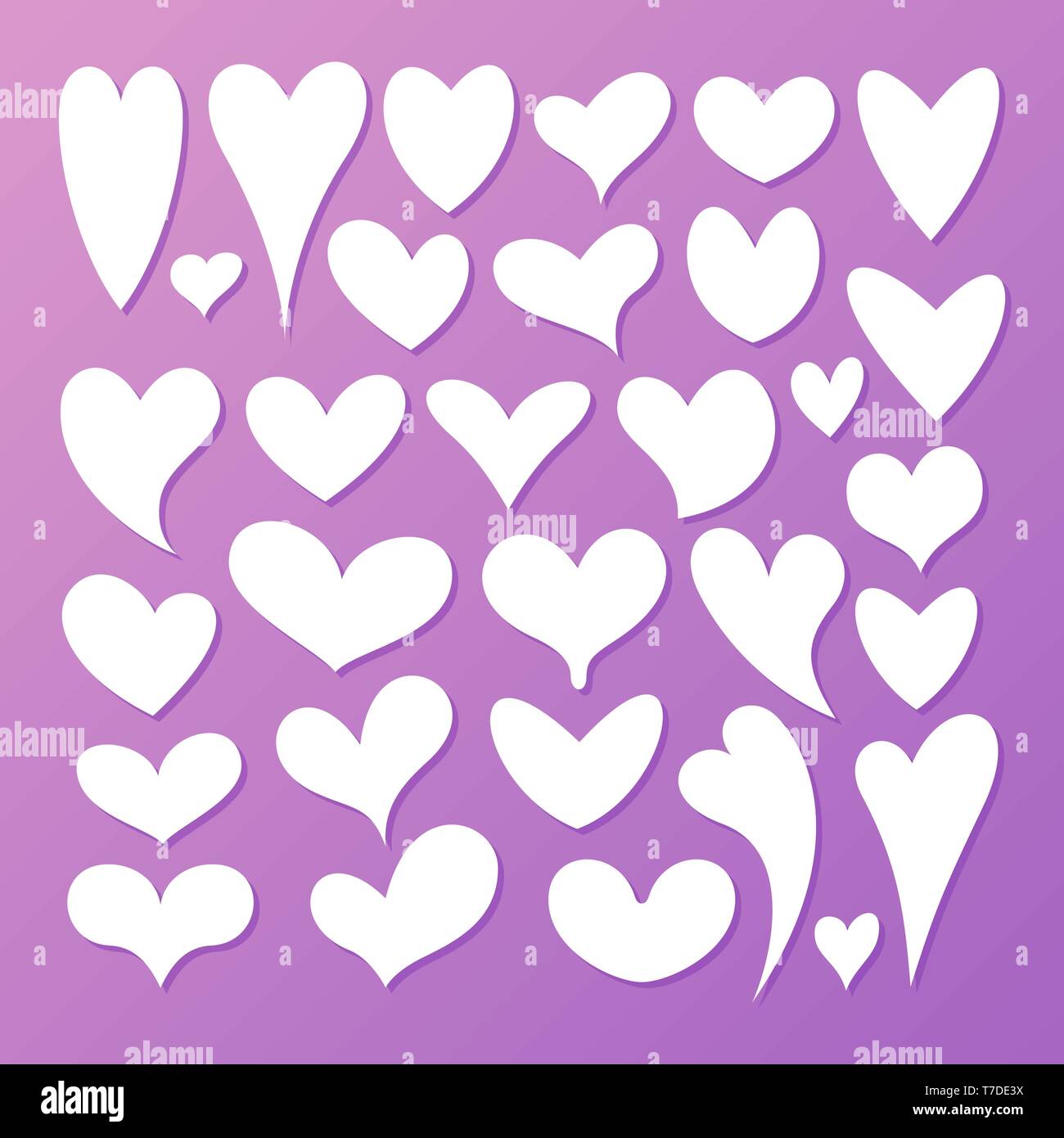 Hearts, vector set on a lilac background Stock Vector