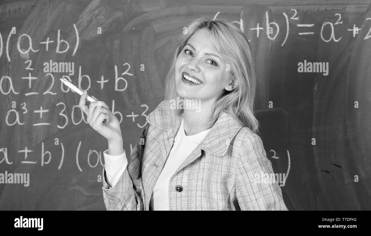 Study and education. Sharing knowledge. Modern school. Knowledge day. teacher on school lesson at blackboard. woman in classroom. Back to school. Teachers day. School. Home schooling. Tired woman. Stock Photo