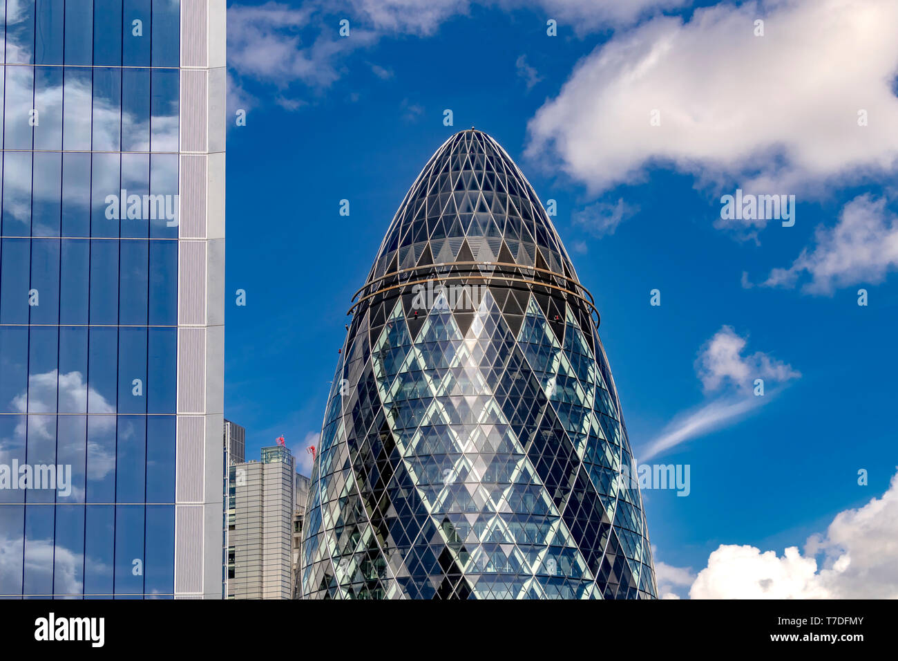 The Gherkin from The Garden at 120 Fenchurch St , a roof terrace in The City Of London,London, UK Stock Photo