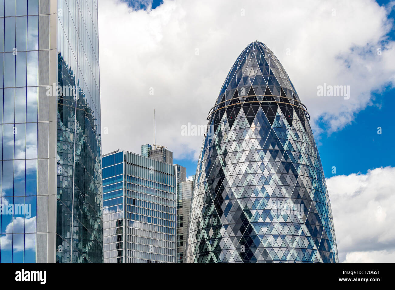 The Gherkin from The Garden at 120 , a roof garden in the City of London on the roof of Fen Court office building, London, UK Stock Photo