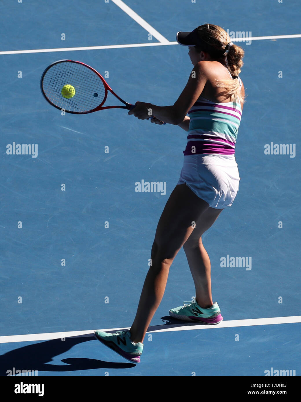 American tennis player Danielle Collins playing backhand in Australian ...