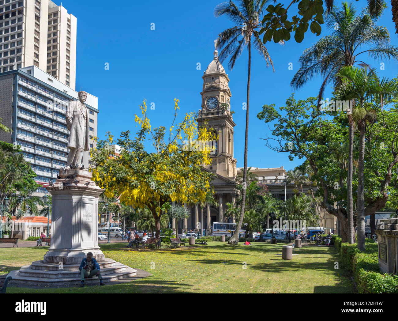 Francis Farewell Square looking towards the historic Post Office building, Durban, KwaZulu-Natal, South Africa Stock Photo