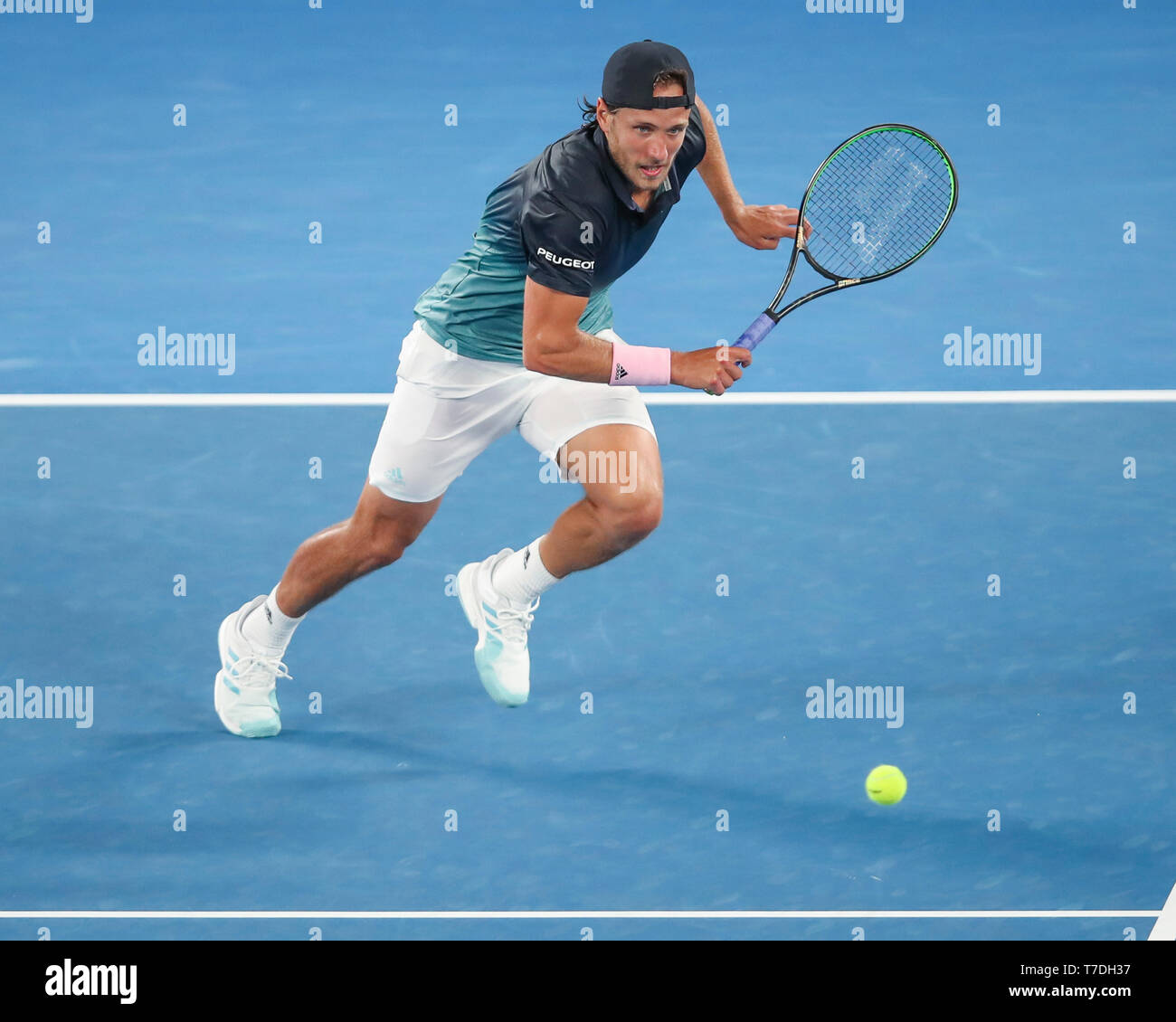 French tennis player Lucas Pouille running forward during Australian Open  2019 tennis tournament, Melbourne Park, Melbourne, Victoria, Australia  Stock Photo - Alamy