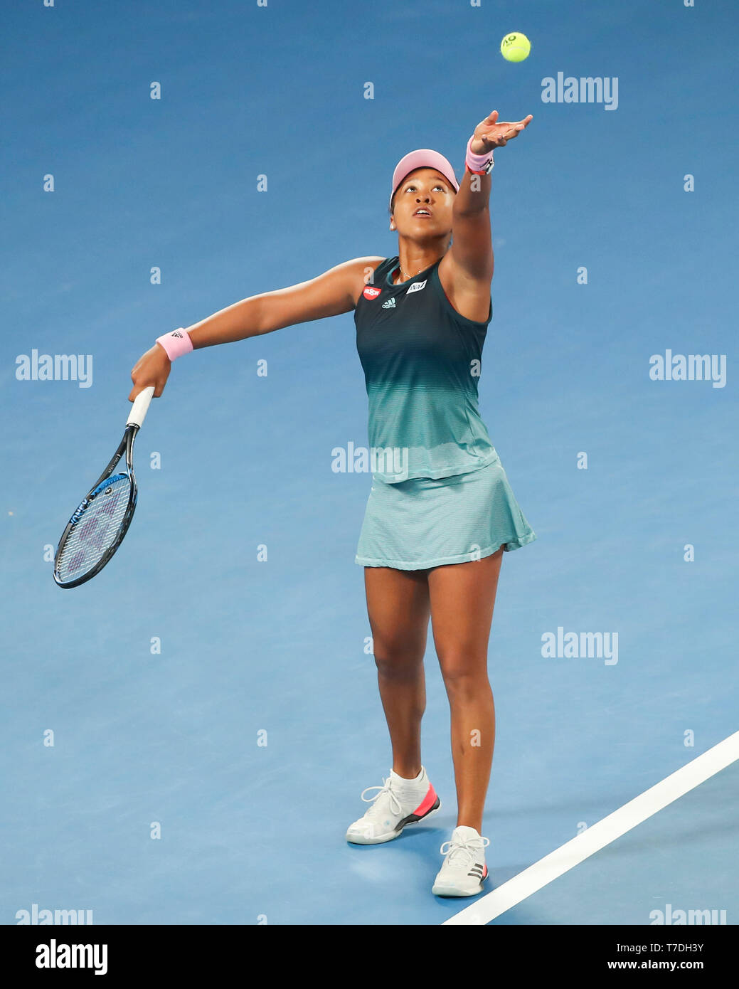 Japanese tennis player Naomi Osaka playing during Australian Open 2019 tennis tournament, Melbourne Park, Melbourne, Victoria, Australia Stock Photo