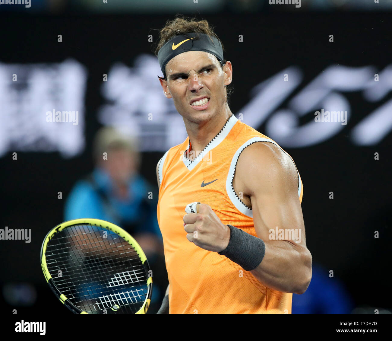 Spanish tennis player Rafael Nadal celebrating his victory during Australian  Open 2019 tennis tournament, Melbourne Park, Melbourne, Victoria, Austral  Stock Photo - Alamy