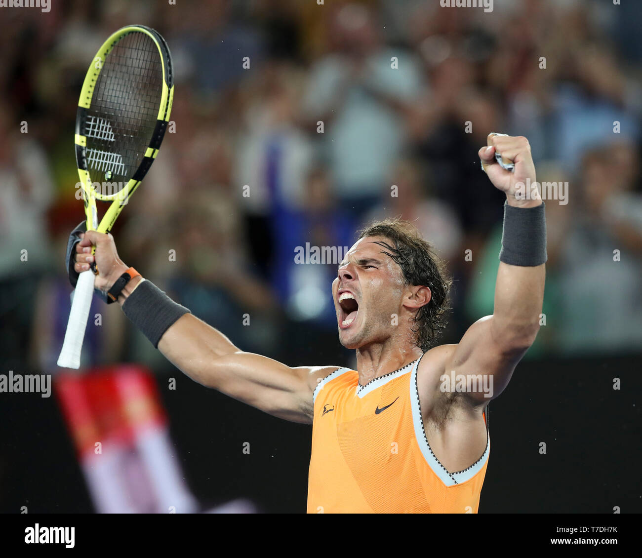 Spanish tennis Rafael Nadal celebrating his victory Australian Open 2019 tournament, Melbourne Melbourne, Victoria, Austral Stock Photo - Alamy
