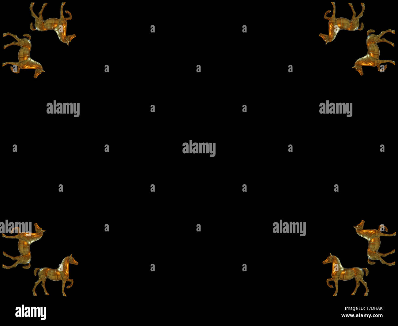 Brass horse corner. Vintage Design Elements Corners. Black backgrounde