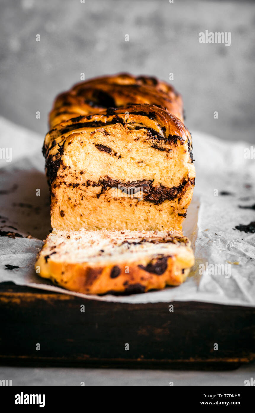 Honey Chocolate Babka Stock Photo