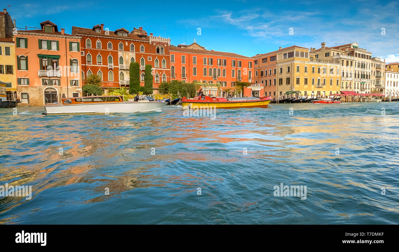 Boats and Architecture on Grand Canal, Venice, Italy, faces blurred Stock Photo