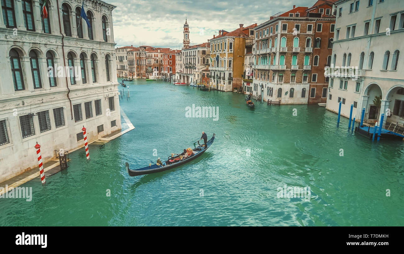 Gondola and City Architecture on Grand Canal, Venice, Italy Stock Photo
