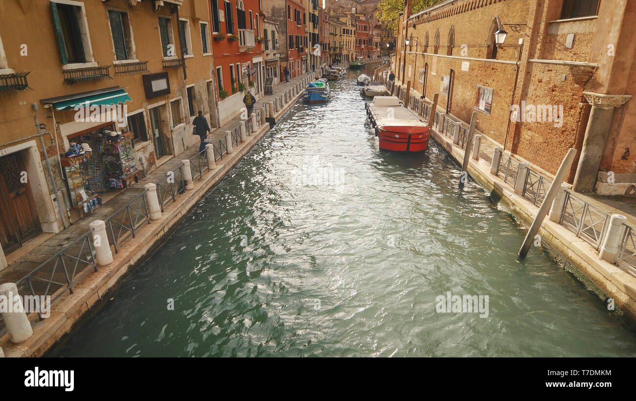 Quiet Picturesque Side Canal in Venice, Italy Stock Photo