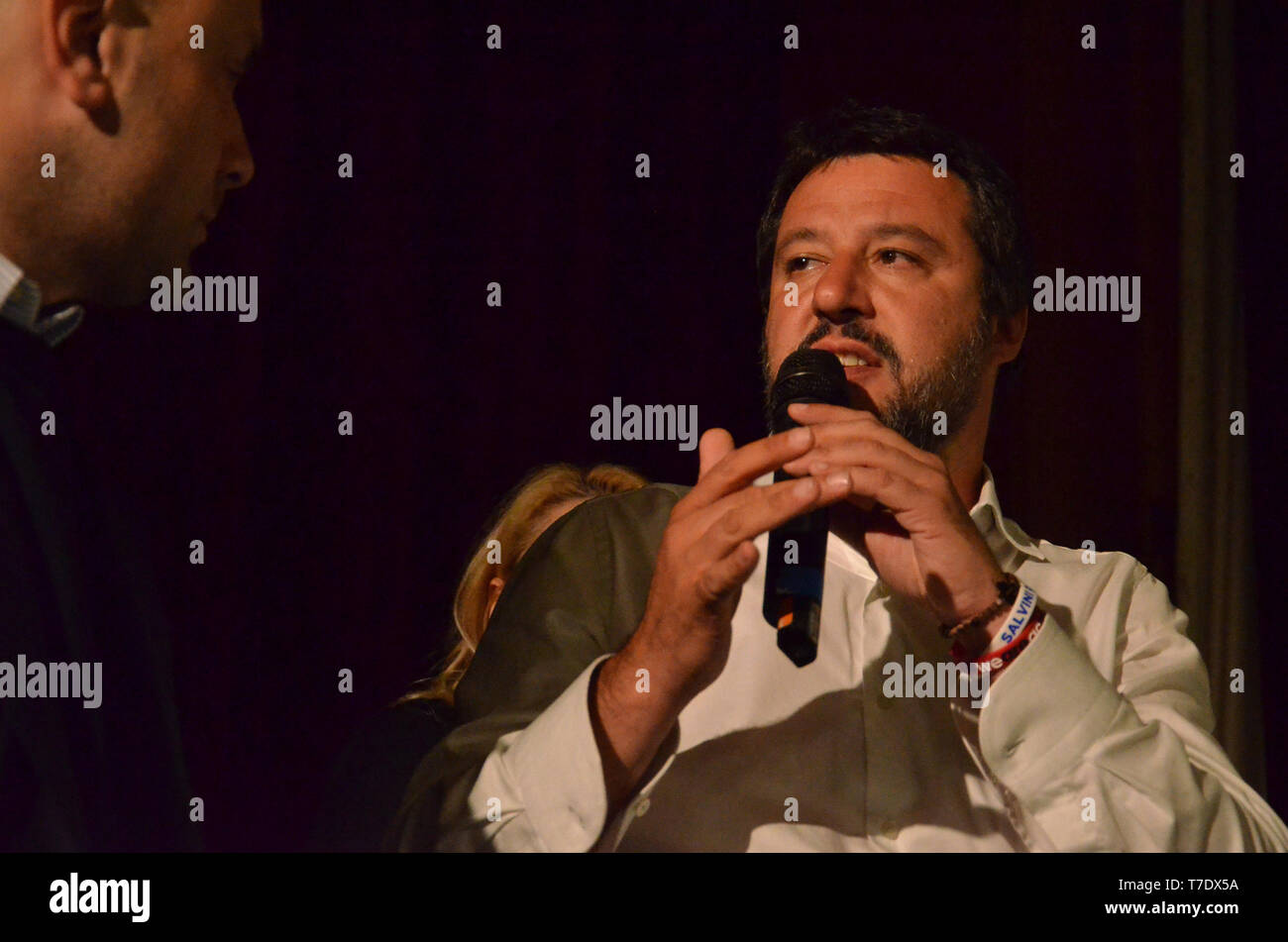 Aversa, Matteo Salvini in Aversa for the electoral campaign of the center-right for the city administrative offices. With him the candidate for Mayor Gianluca Golia. 06/05/2019, Aversa, Italy Stock Photo