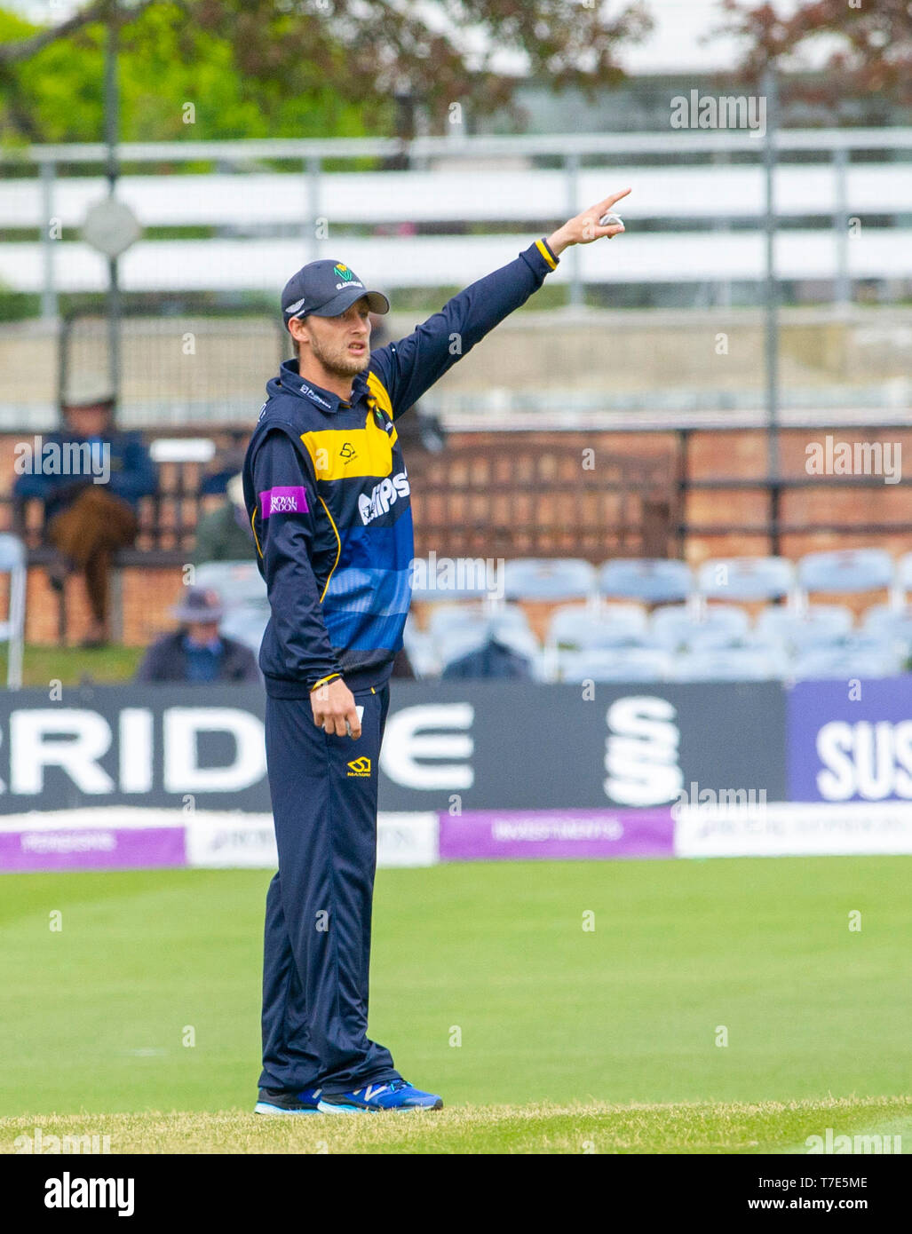 Brighton, UK. 7th May 2019 - Billy Root of Glamorgan fielding during the Royal London One-Day Cup match between Sussex Sharks and Glamorgan at the 1st Central County ground in Hove. Credit : Simon Dack / Alamy Live News Stock Photo