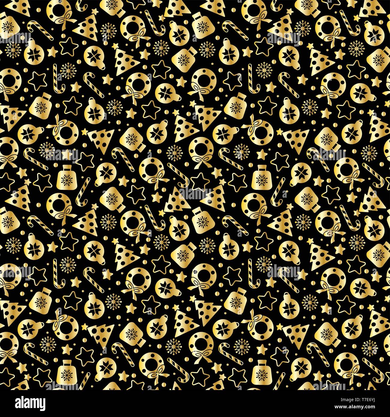 Seamless pattern of christmas texture icons on black background Stock ...