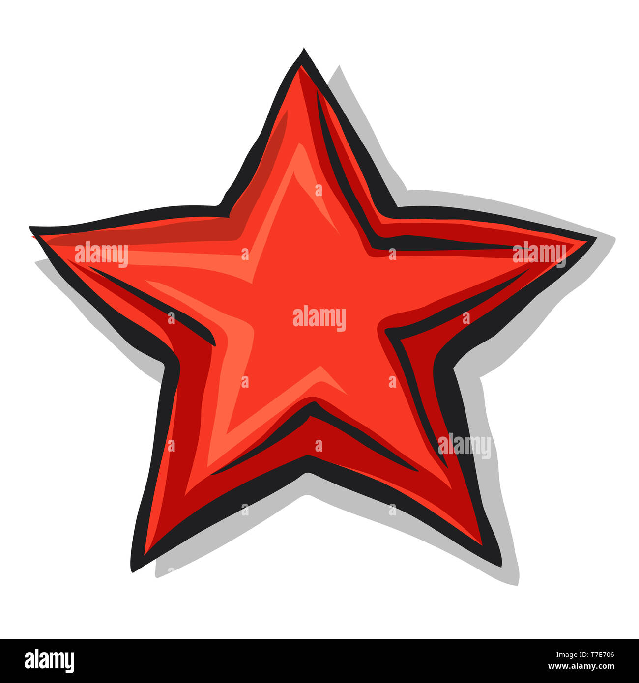 Big cartoon red star with shadow and black contour Stock Photo