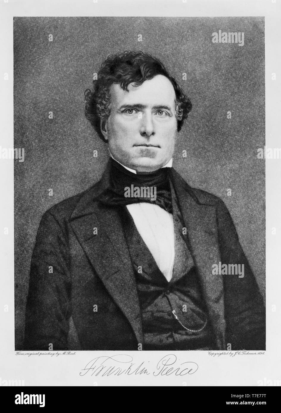 Franklin Pierce (1804-1869), 14th President of the United States, Half-Length Portrait, Engraving by J.C. Tichenor from Original Painting by M. Root, 1898 Stock Photo
