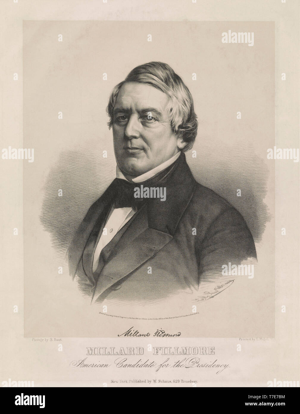 Millard Fillmore, American Candidate for the Presidency, from a Photograph by S. Root, Printed by L. Nagel, Published by W. Schaus, New York, NY, 1856 Stock Photo