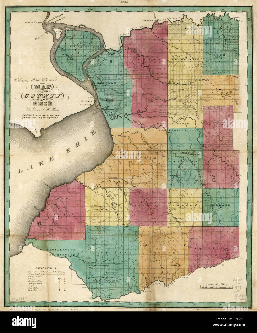 Map of the County of Erie, by David H. Burr, Published by the Surveyor General, 1829 Stock Photo