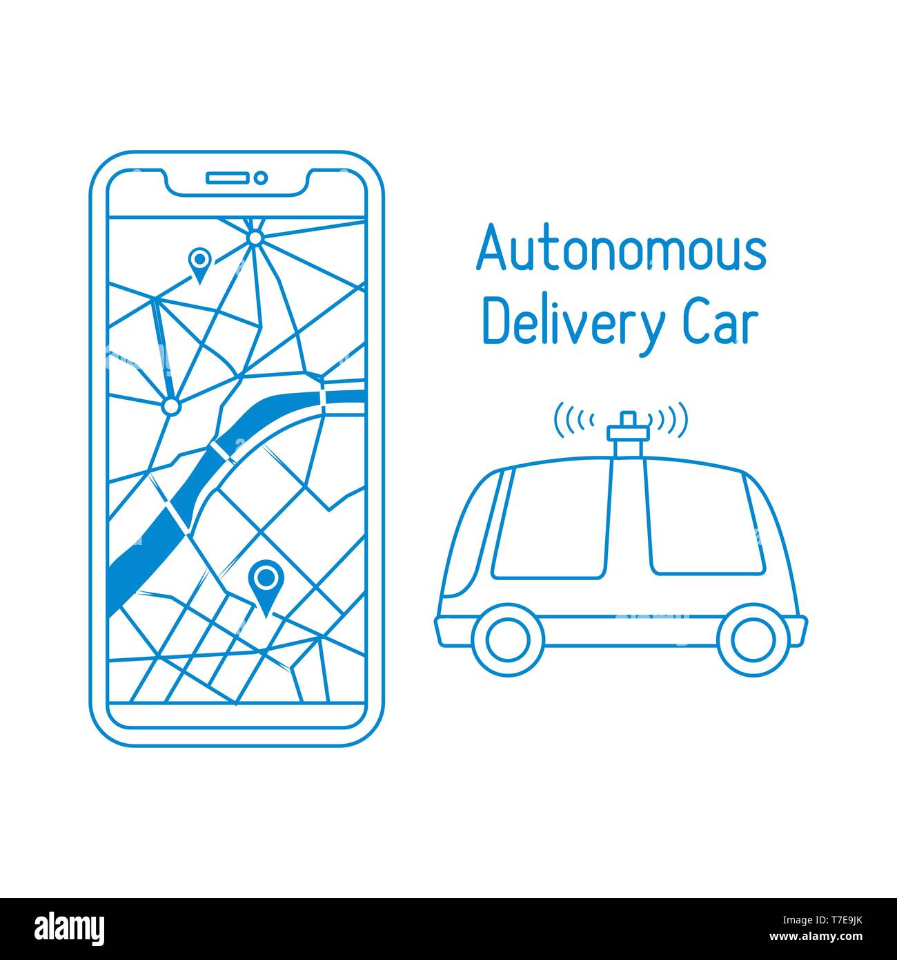 Vector illustration with self-driving car, automated car, autonomous ...