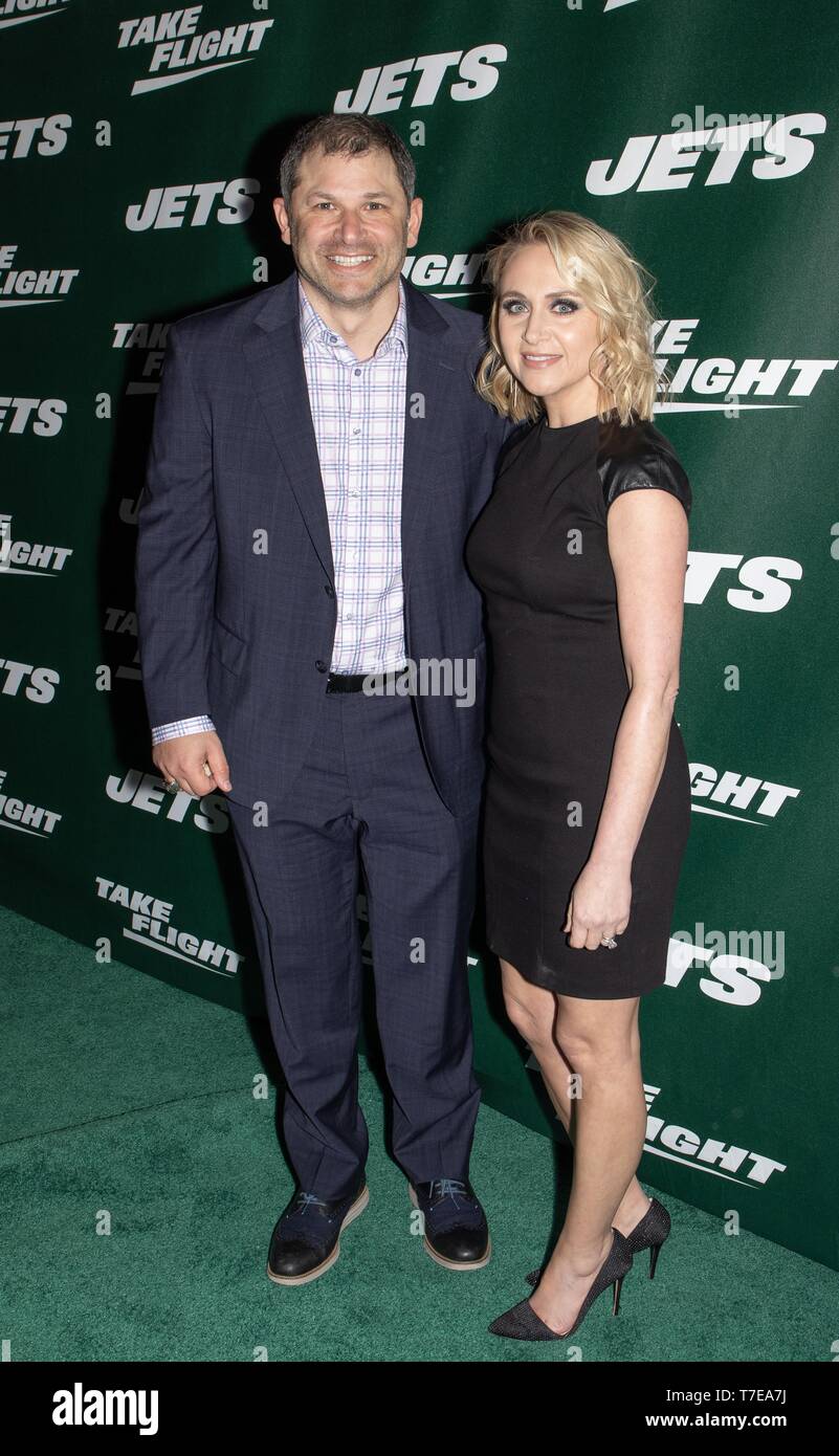 Former and current New York Jets players, entertainers, and special guests walk the Uniform Reveal Event Green Carpet at Gotham Hall in Manhattan, New York on April 4, 2019.  Featuring: Wayne Chrebet, Guest Where: New York, New York, United States When: 04 Apr 2019 Credit: Arturo Holmes/WENN.com Stock Photo