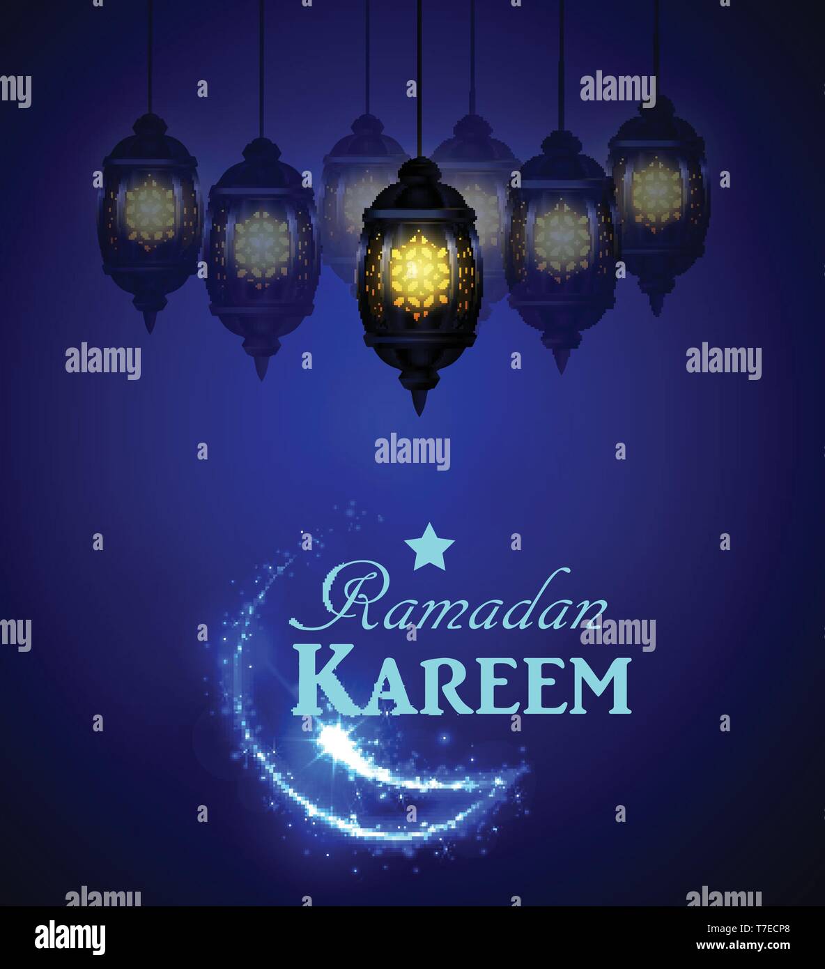 Ramadan greeting card on blue background Stock Vector