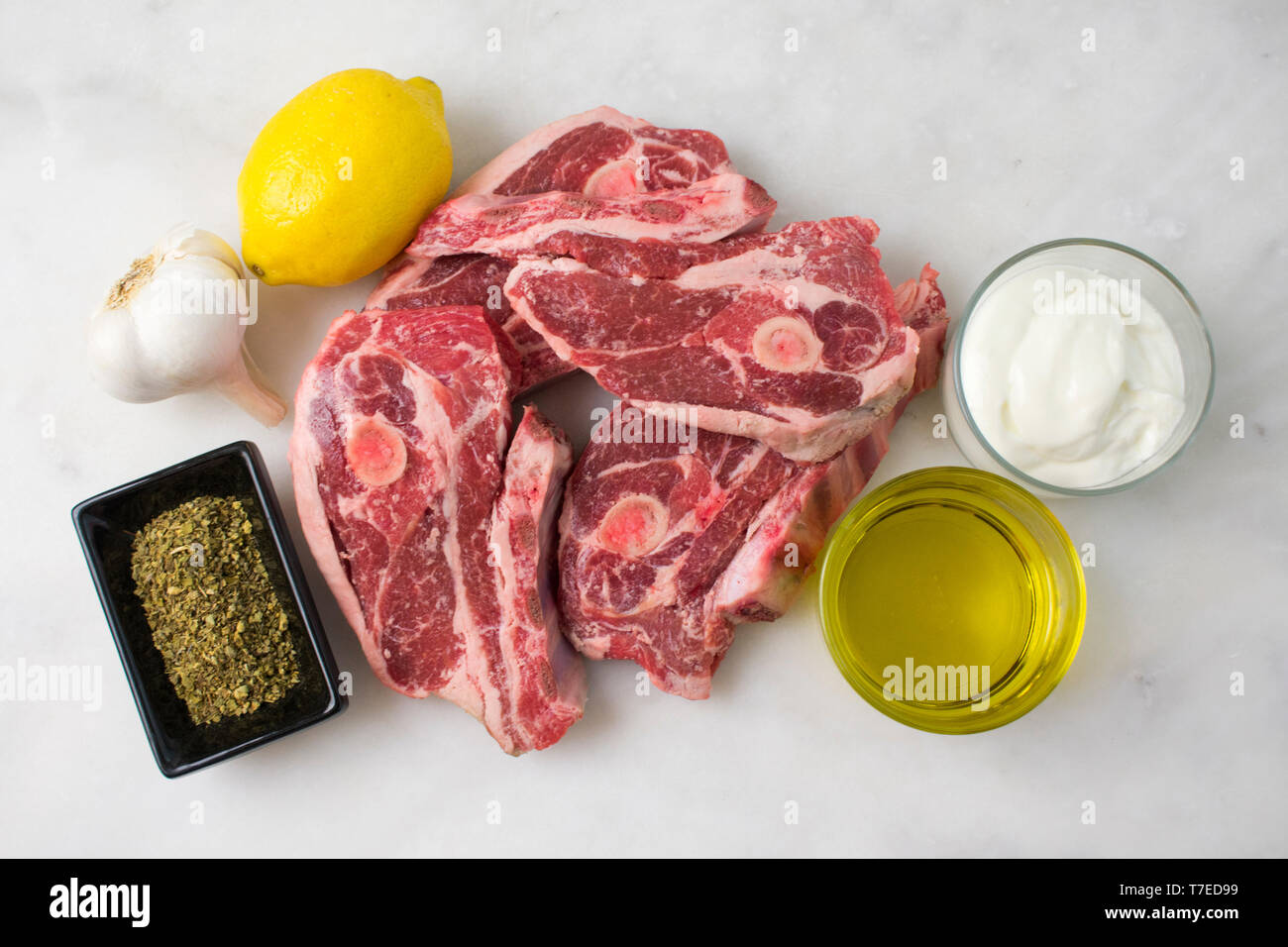 Greek-style Grilled Lamb Chops Ingredients Stock Photo