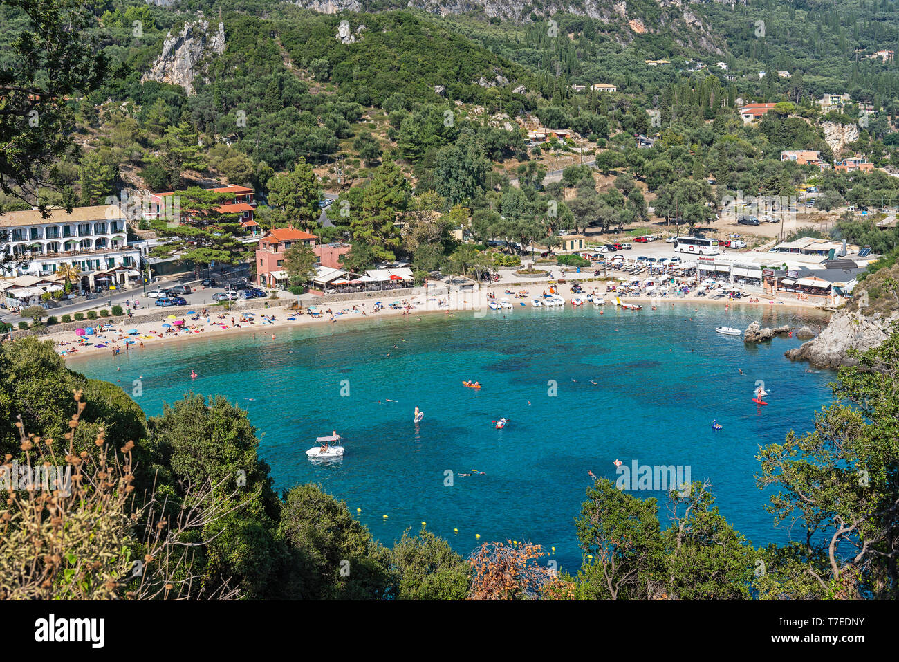 Paleokastritsa, beach resort, Corfu Island, Ionian Islands, Mediterranean Sea, Greece Stock Photo