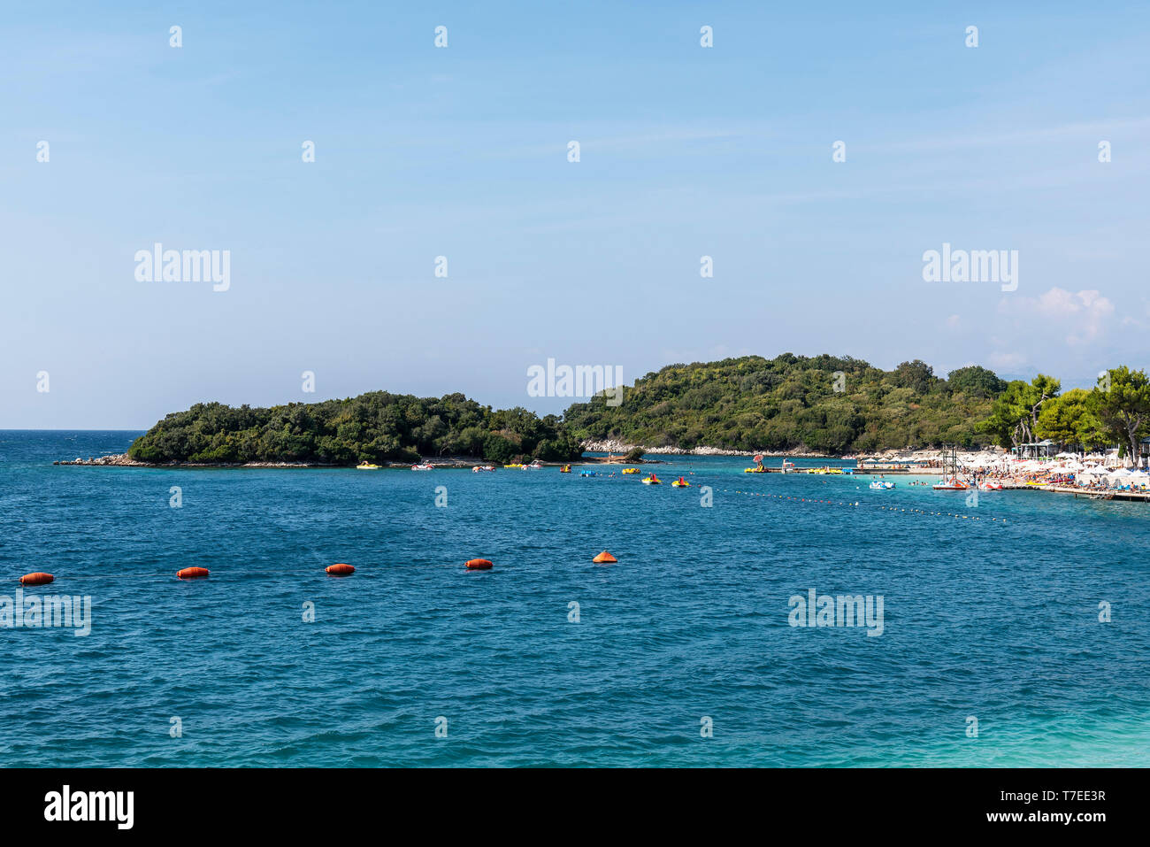 beach, bay, resort, Ksamil, Saranda, Ionian Sea, Albania Stock Photo