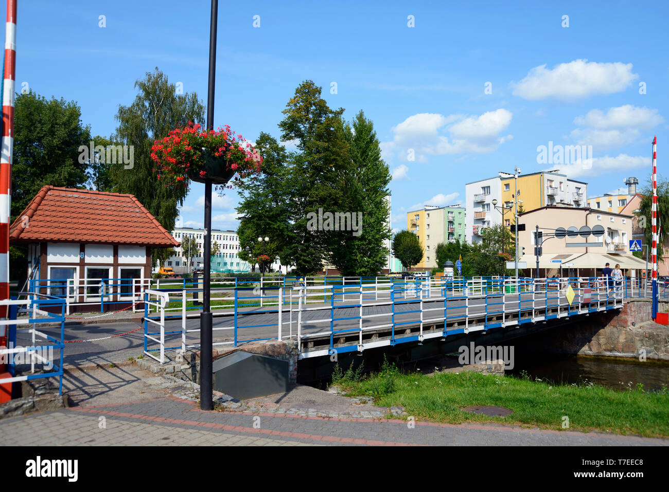 Swing bridge, channel between lake Kisajno and lake Niegocin, Gizycko, Warmia Masuria, Poland Stock Photo