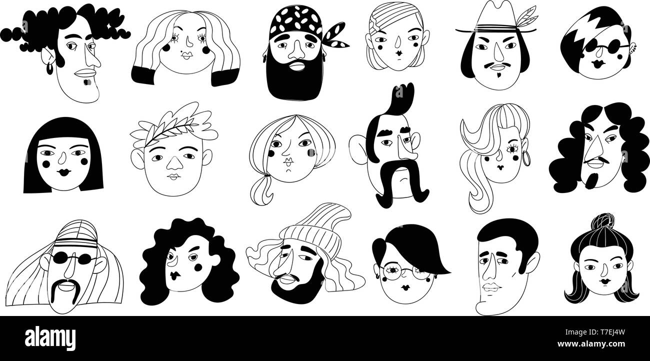 Set of graphic style male and female vector avatars Stock Vector Image ...