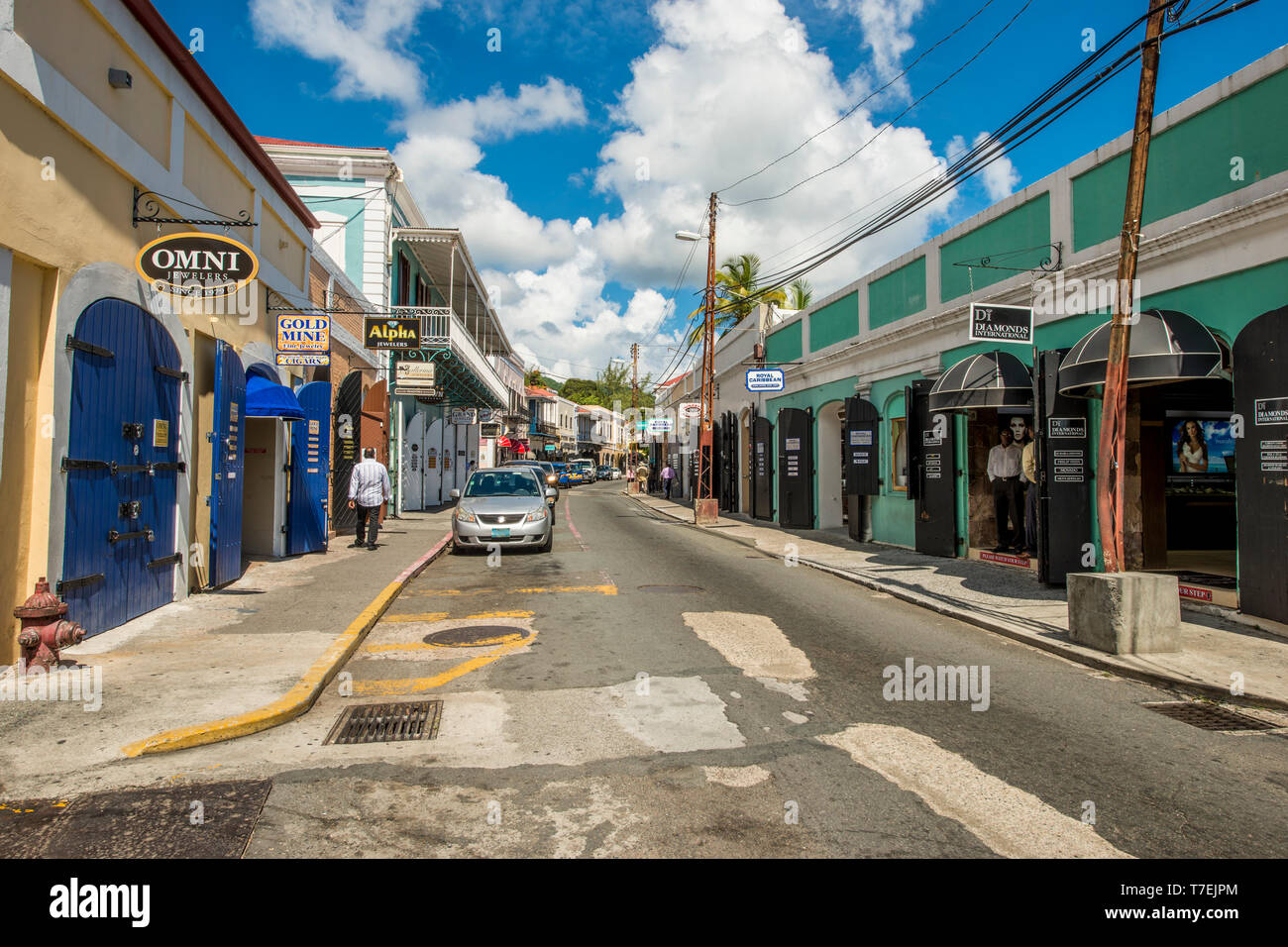 Shopping district downtown Charlotte Amalie, St. Thomas, US Virgin Islands. Stock Photo