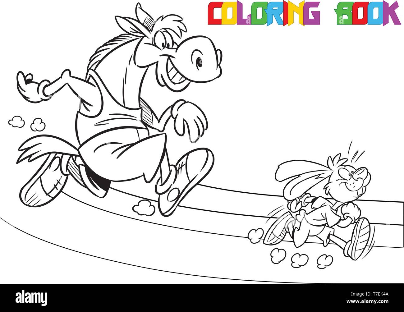 The illustration shows the horse and the hare, which deals sports running. Is made a black outline for a coloring book. Stock Vector