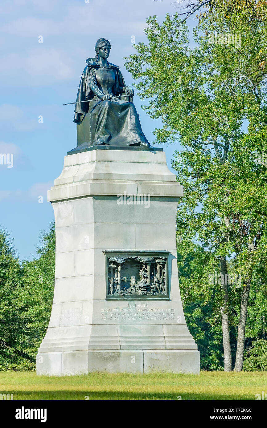 The Illinois monument is pictured at Shiloh National Military Park, Sept. 21, 2016, in Shiloh, Tennessee. The park commemorates the Battle of Shiloh. Stock Photo