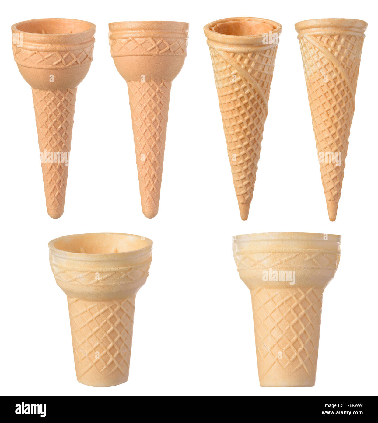 Ice cream waffle cones set isolated on white background. Wafer icecream