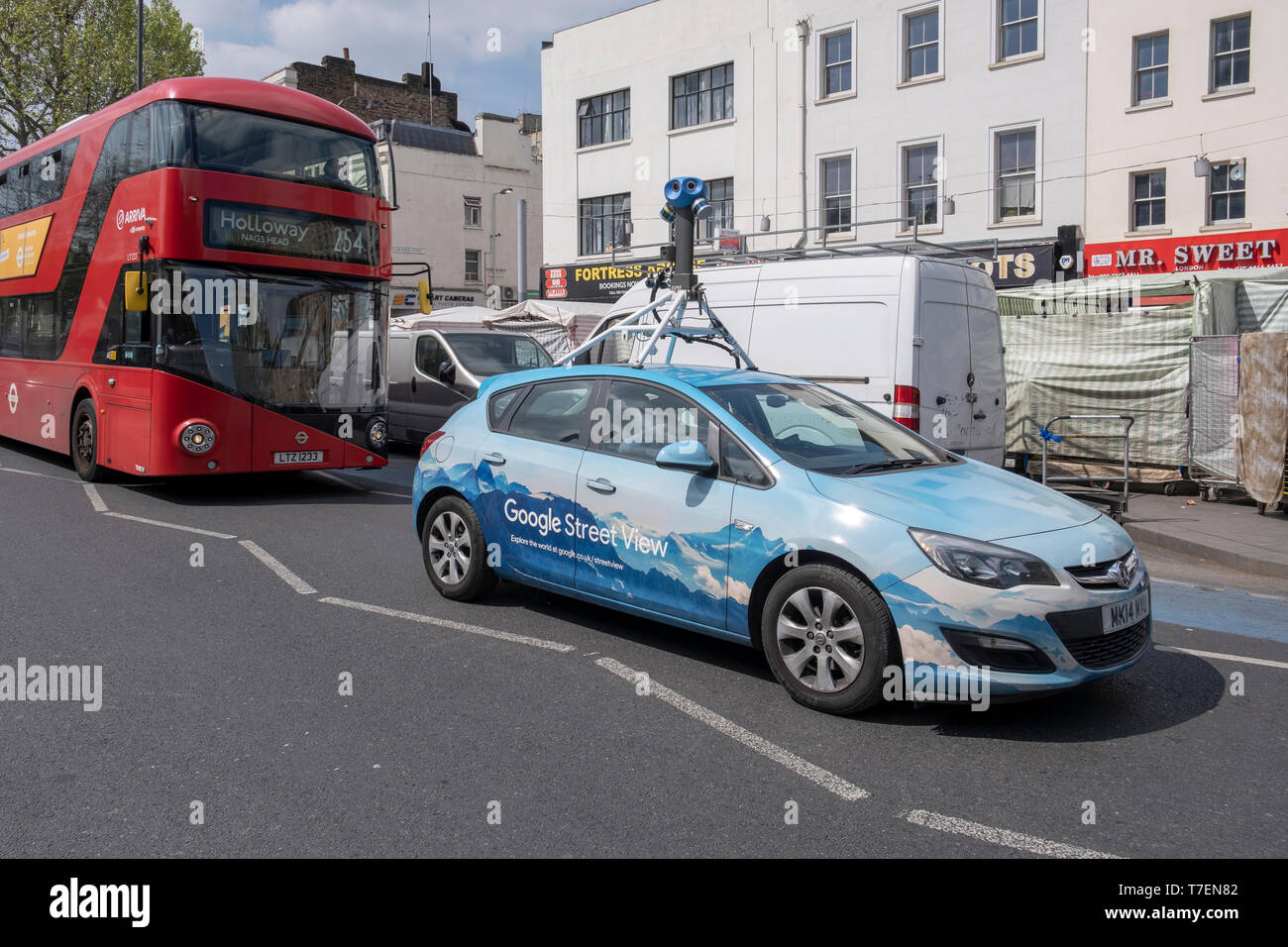 Google Street View car mapping the streets in London, on Whitechapel Road in the East End of London Stock Photo