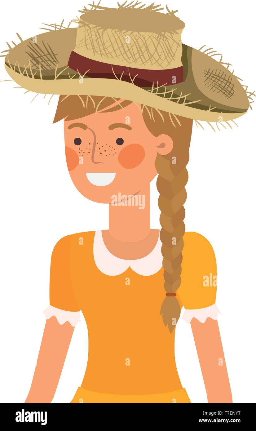 farmer woman with straw hat Stock Vector Image & Art - Alamy