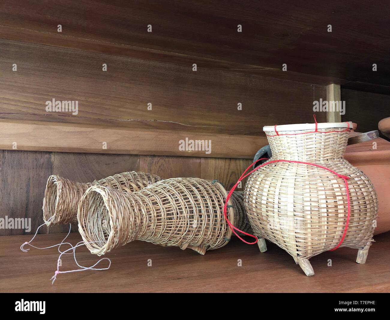 traditional Asia fish trap, make from bamboo wood., Thailand Stock
