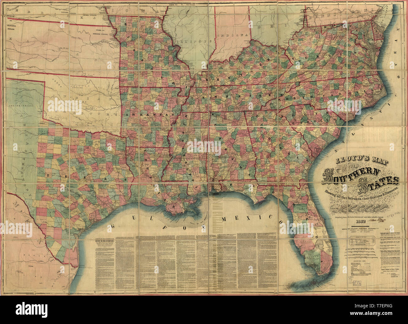 Lloyd  1862-23 x 31.80 Southern States and Railroad Stations Civil War Map 