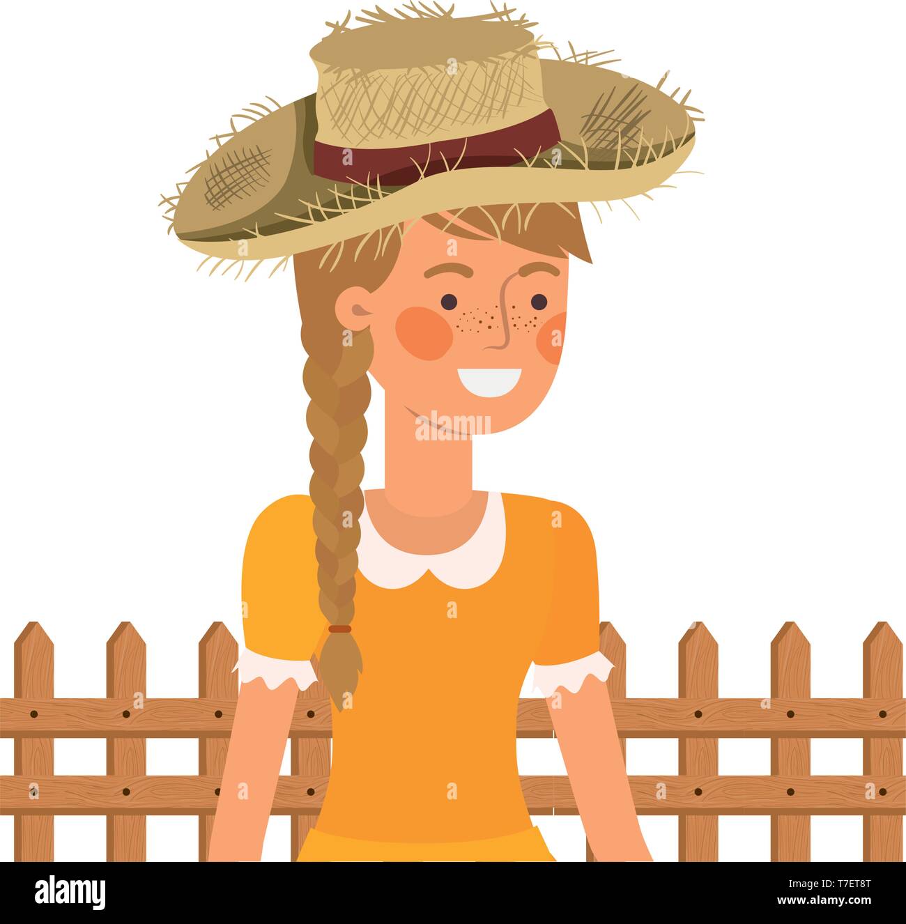 farmer woman with straw hat and near background Stock Vector Image ...