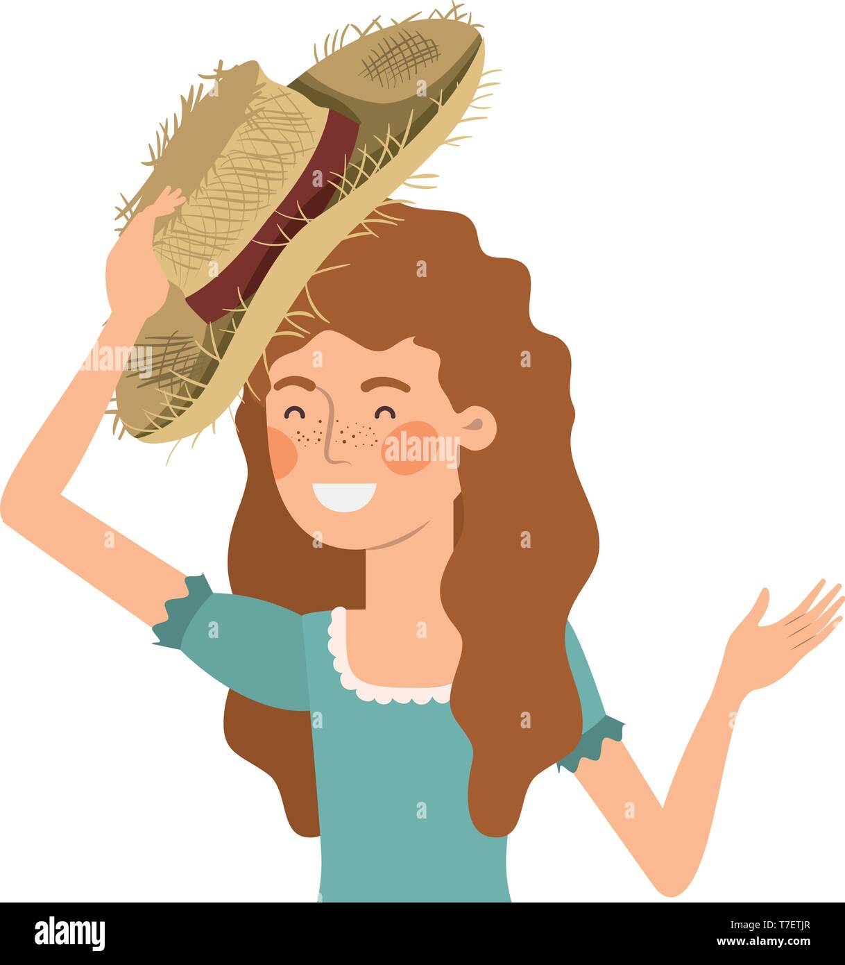 farmer woman with straw hat Stock Vector Image & Art - Alamy