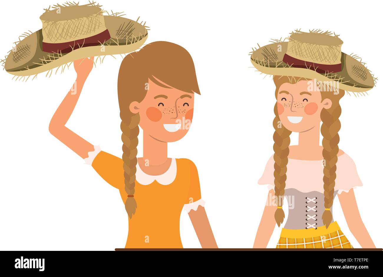 farmers women talking with straw hat Stock Vector Image & Art - Alamy