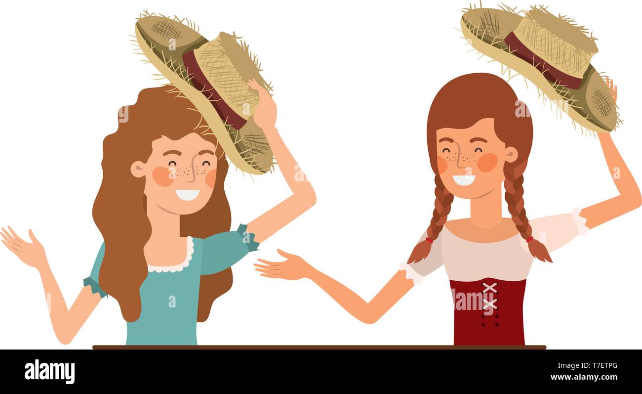 farmers women talking with straw hat Stock Vector Image & Art - Alamy