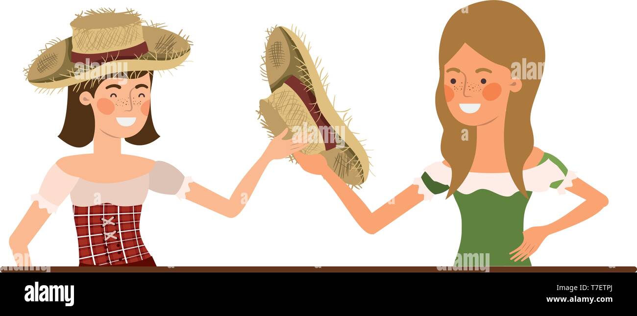 farmers women talking with straw hat Stock Vector Image & Art - Alamy