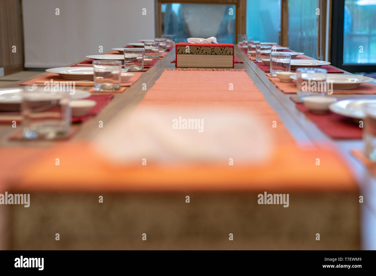 japanese modern applied dining room style with eastern dish, fork