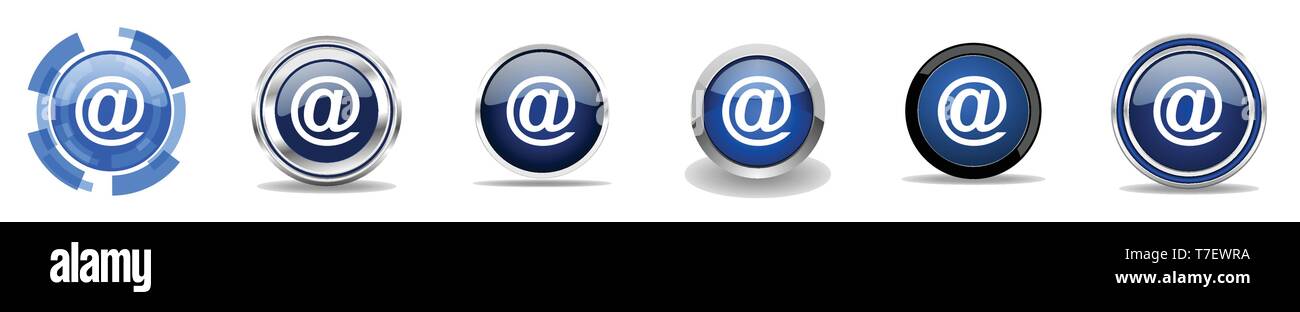 Email silver metallic chrome border vector icons, set of web buttons ...