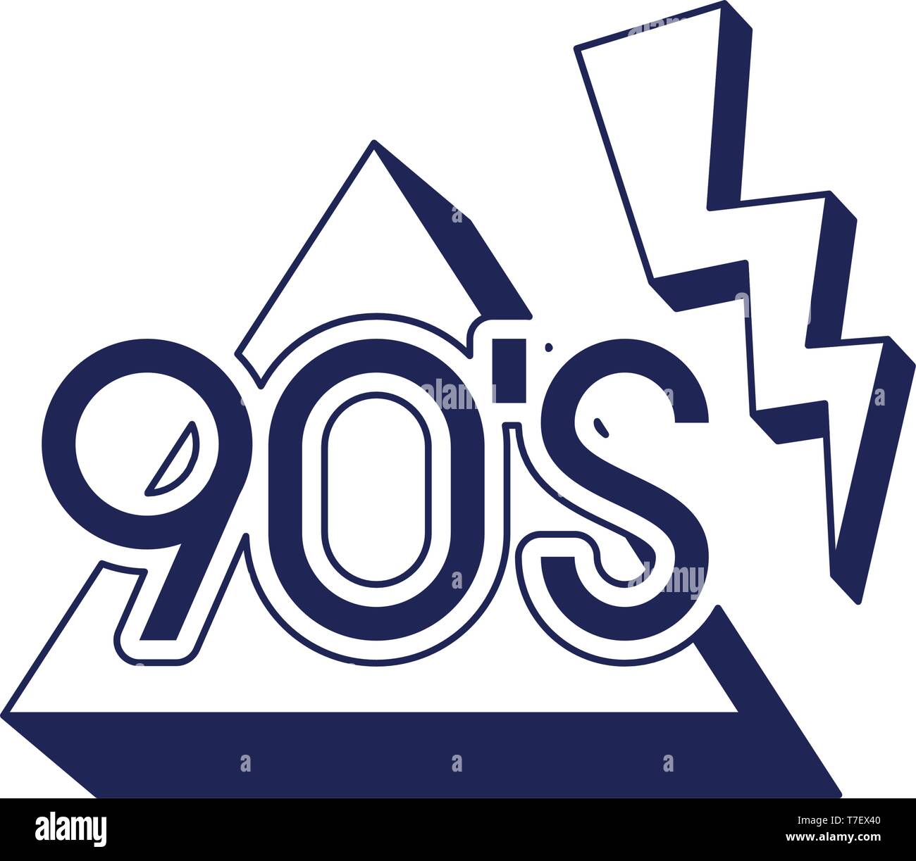 nineties decade number with triangle and thunder Stock Vector