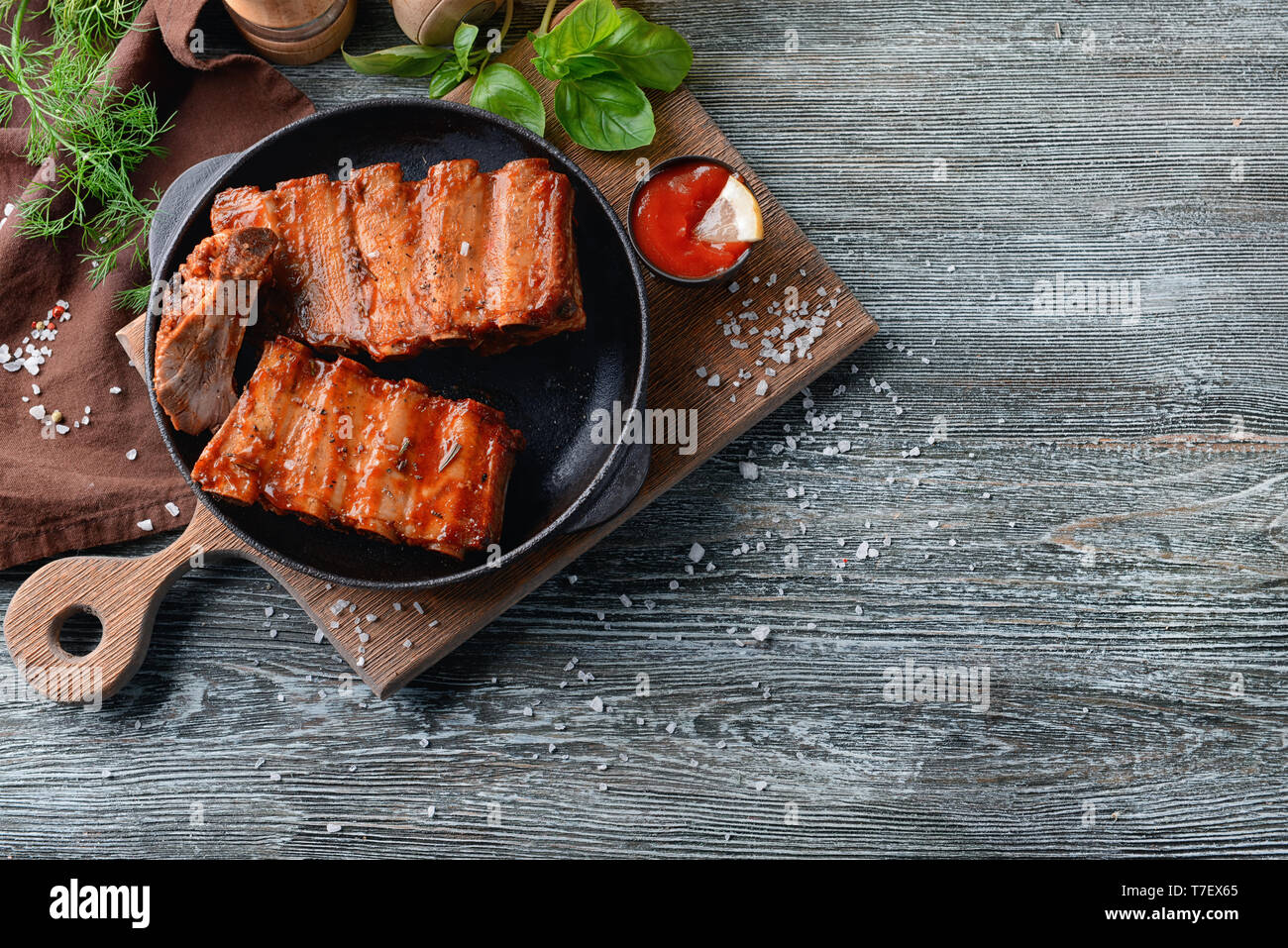 Appetizing pork ribs frying on hi-res stock photography and images - Alamy