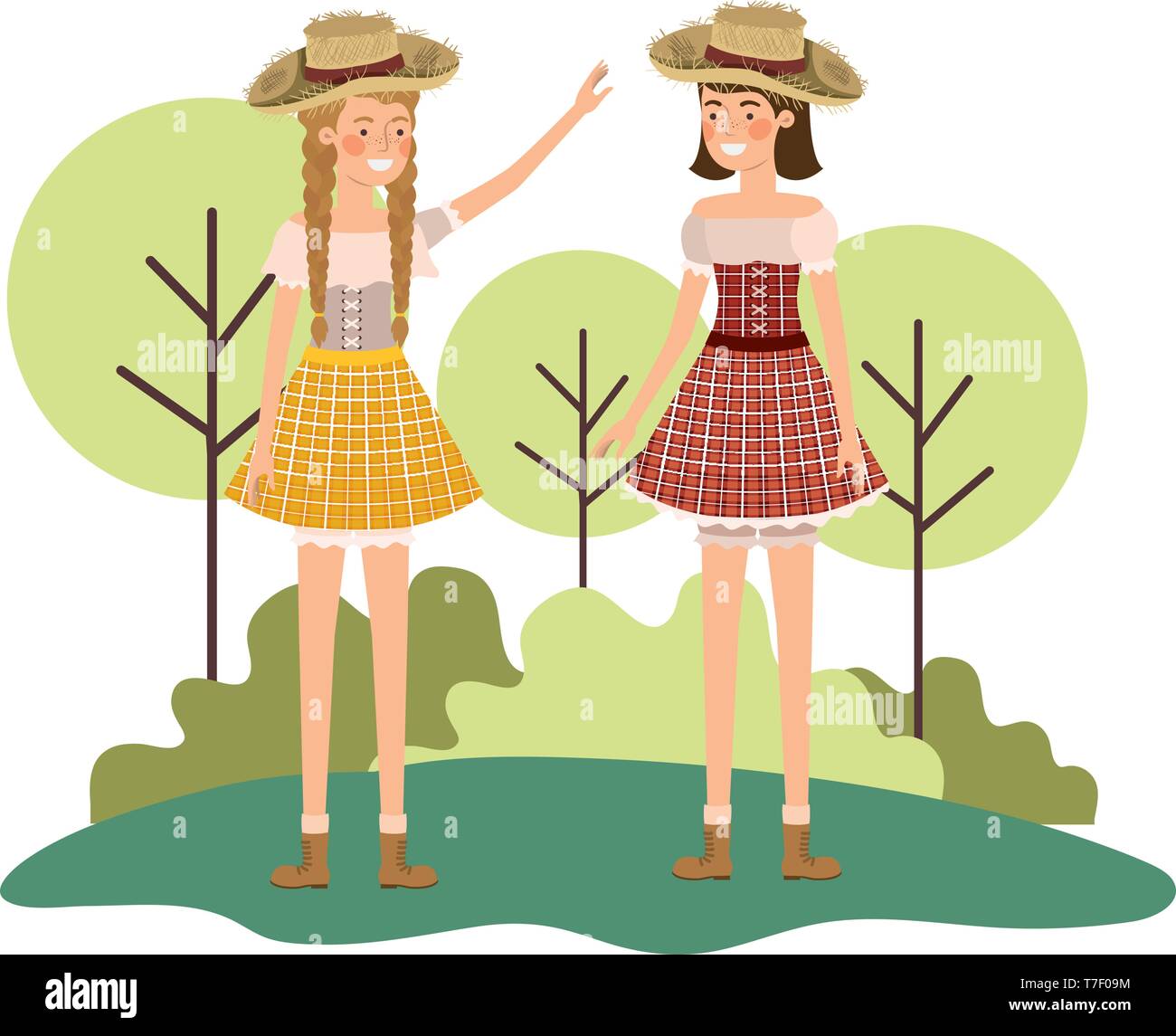 farmers women talking with straw hat Stock Vector Image & Art - Alamy