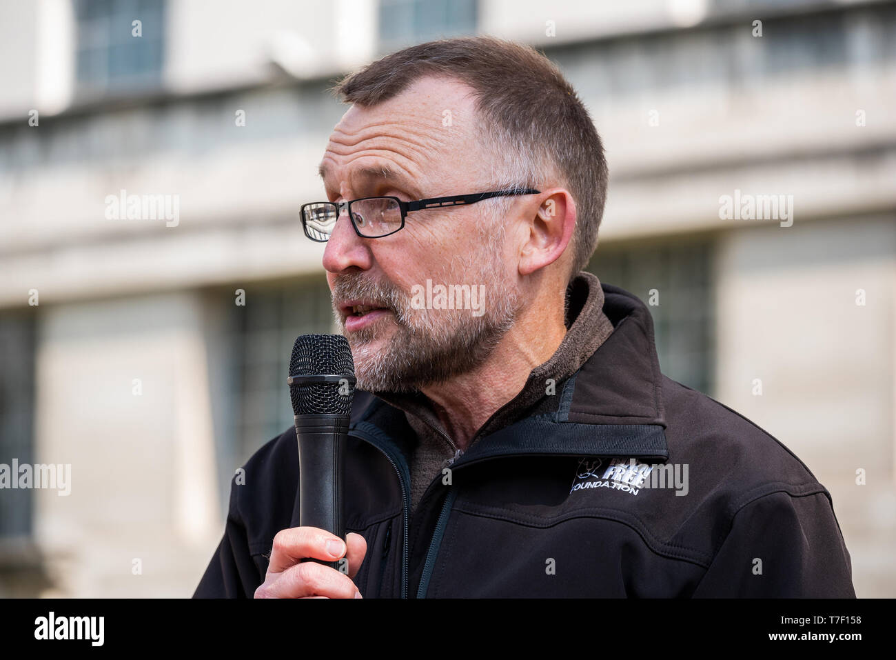 Dr Mark Jones, head of polices for Born Free Corporation, at the London March Against Trophy Hunting and Extinction opposite Downing Street, London. Stock Photo